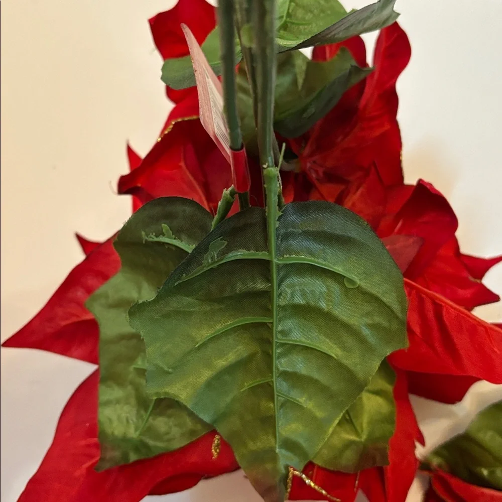 Poinsettia with GOLD ACCENTS FAUX POINSETTIA WITH GOLD TRIM Red CHRISTMAS